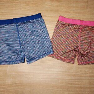 Xersion Girls Blue Pink Striped Elastic Waist Athletic Shorts Bundle 10-12